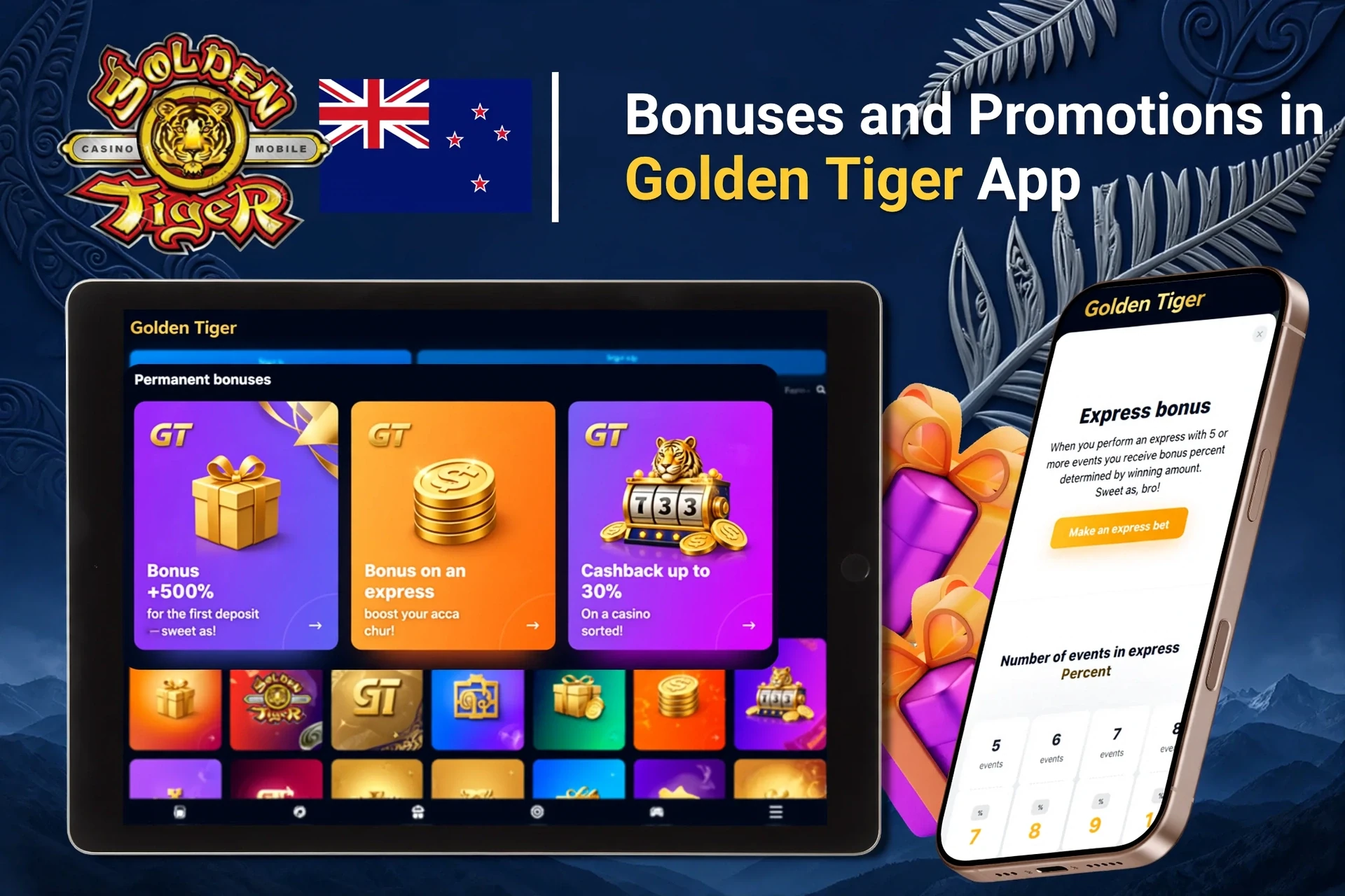 Registration process on the Golden Tiger mobile app with social login options