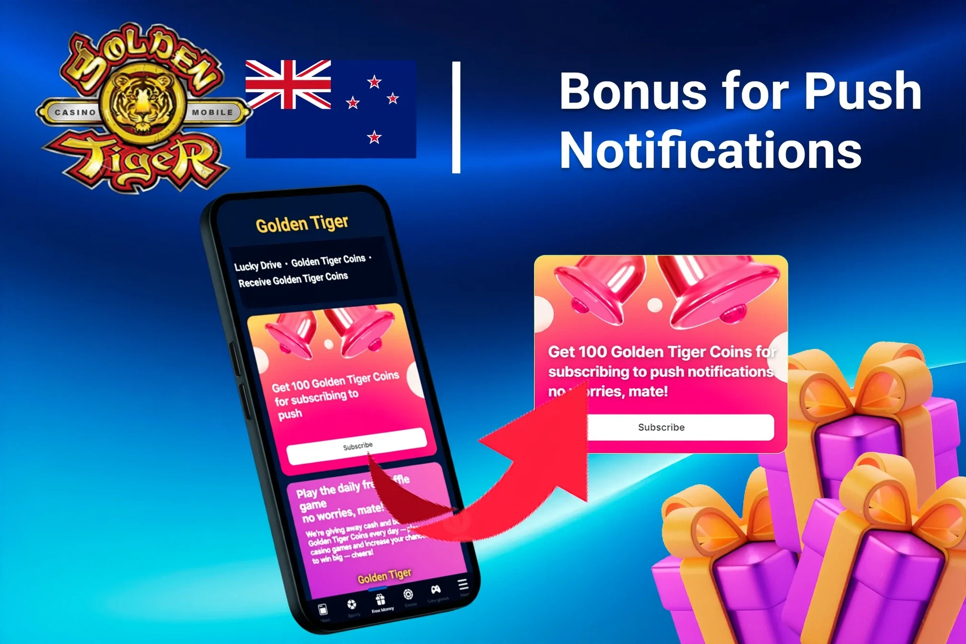 mobile app showing bonus offers and promotions with coins and poker-related graphics